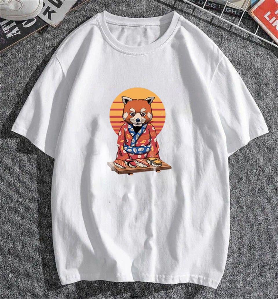 Samurai Cat Sushi Beyaz Unisex Oversize T-shirt