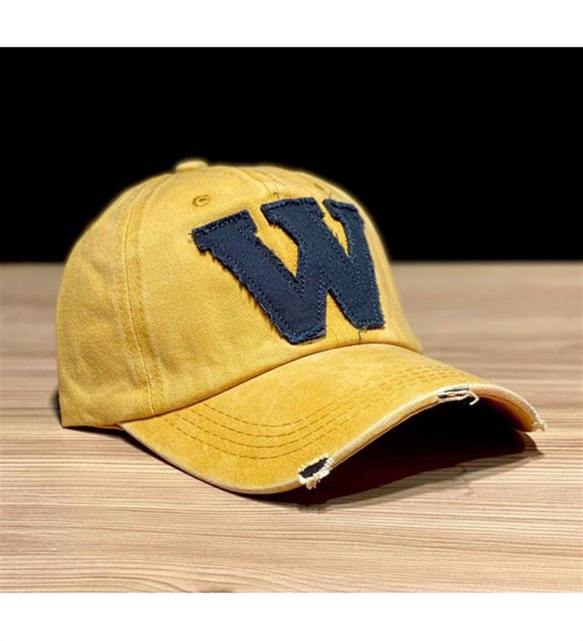 Sarı Washington Baskılı Eskitme Tasarım İthal Flexi Snapback Şapka