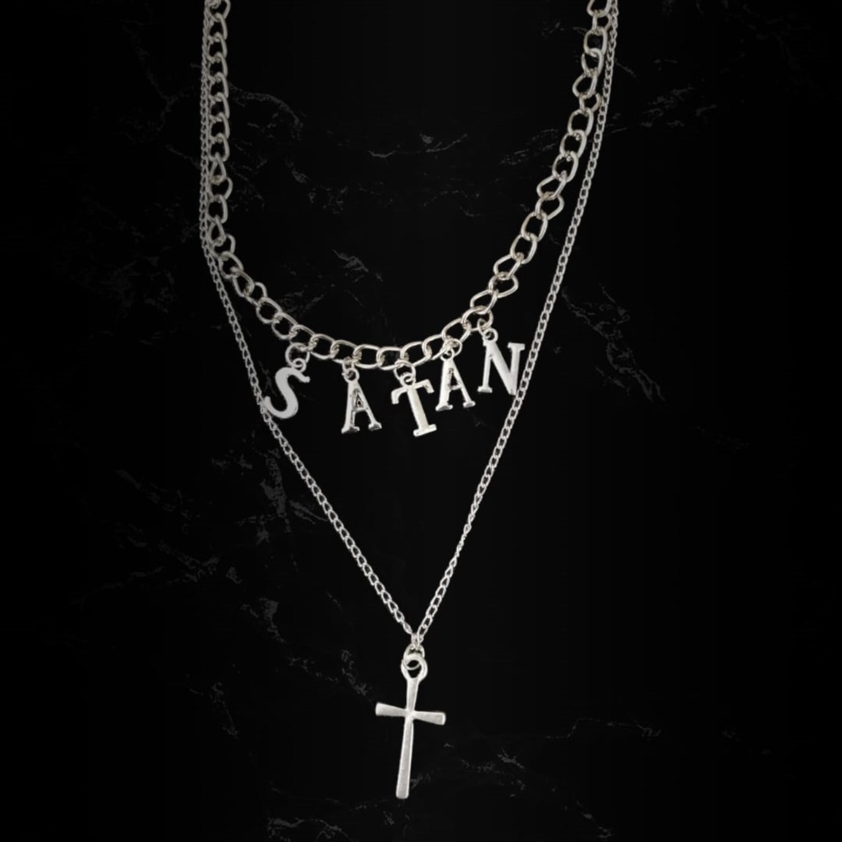 Satan Cross İkili Kolye