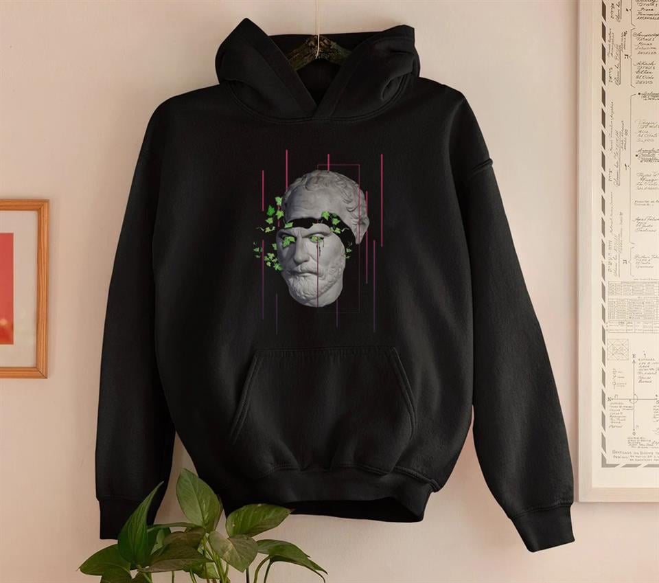 Sculpture Art & Leafs Siyah Unisex Kapüşonlu Oversize Sweatshirt Hoodie