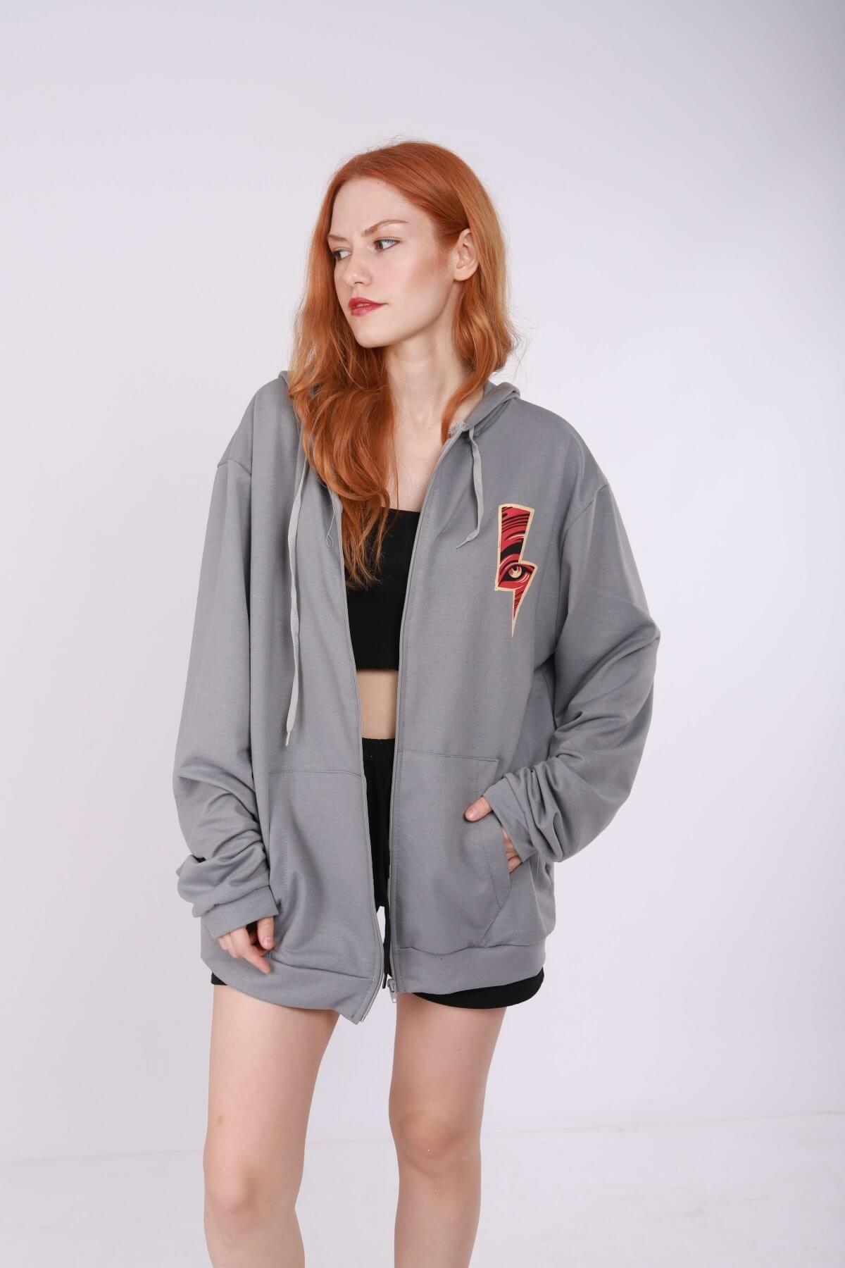 Şimşek Gri Oversize Hırka