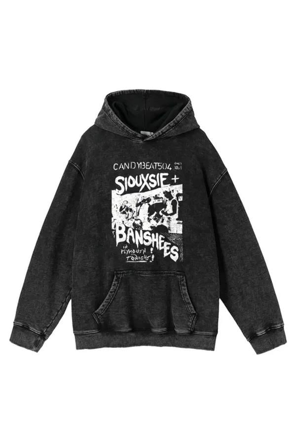 Siouxsie Banshees Baskılı Yıkamalı Vintage Unisex Oversize Kapüşonlu Sweatshirt