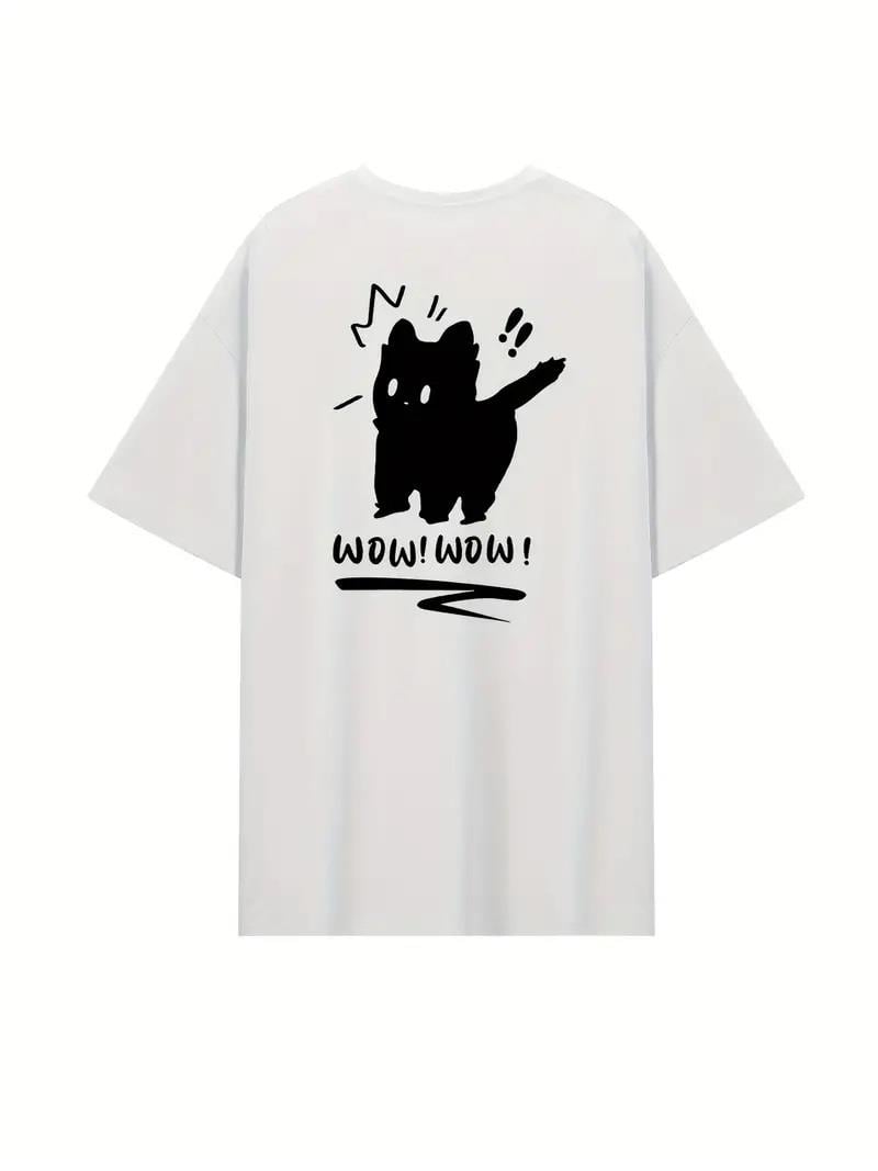 Sırt Baskılı Wow Cat Beyaz Unisex T-shirt