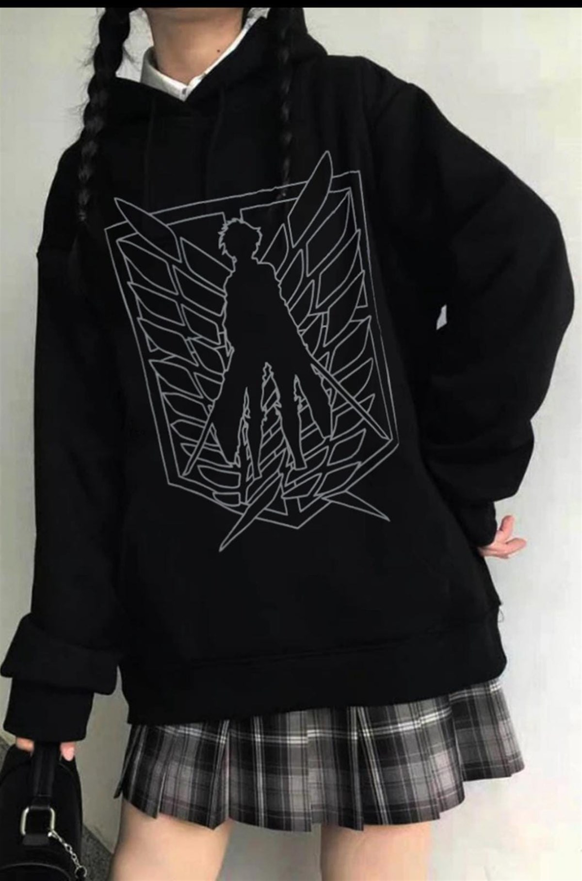 Siyah Anime Attack On Titan Kapüşonlu Hoodie