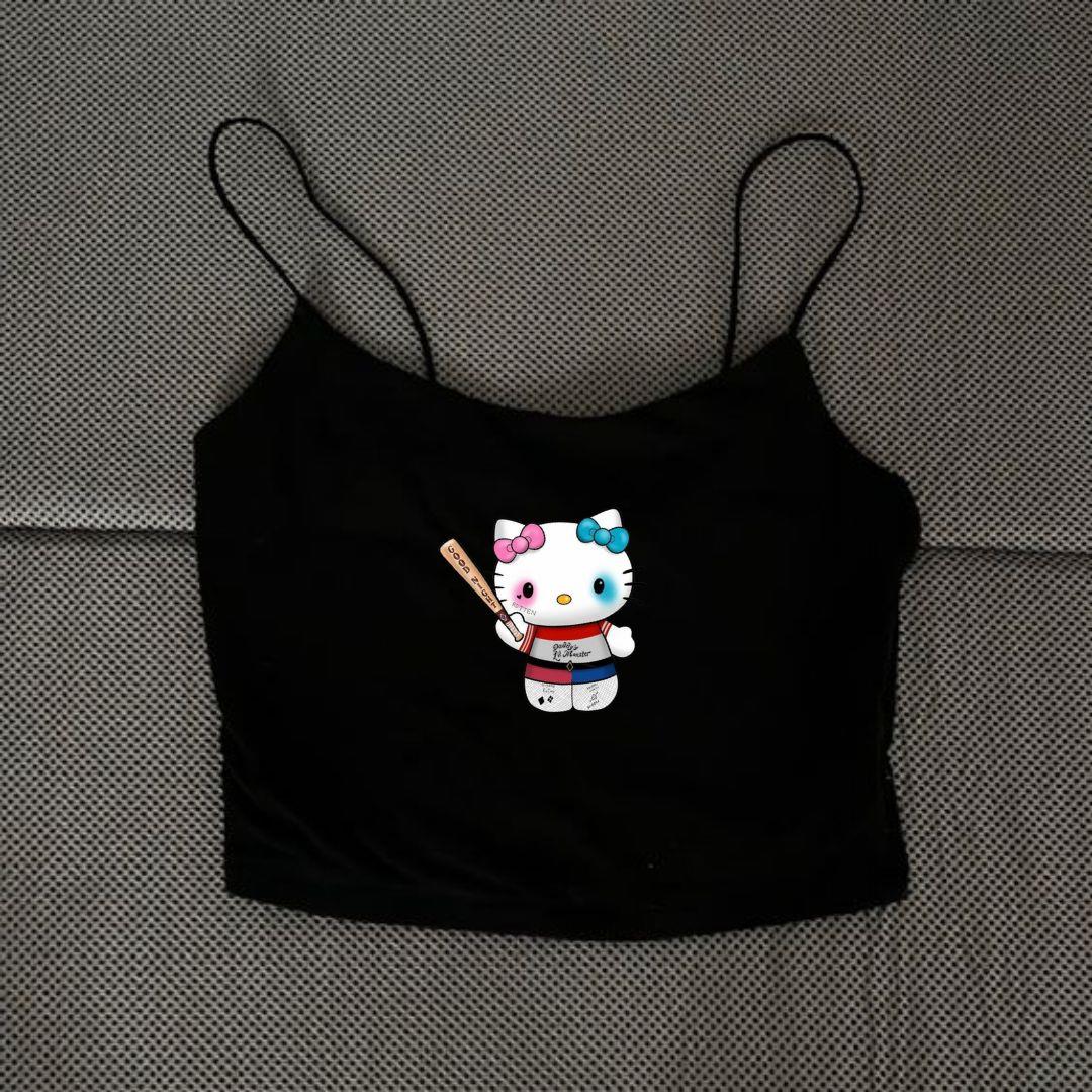Siyah Baskılı Kadın Ip Askılı Büstiyer Crop