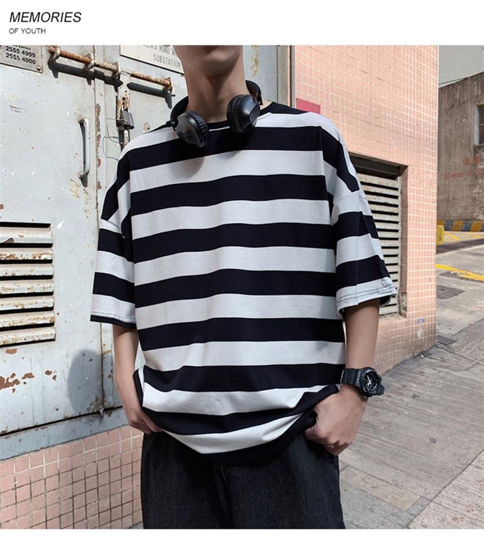 Siyah Beyaz Çizgili Unisex Oversize T-shirt