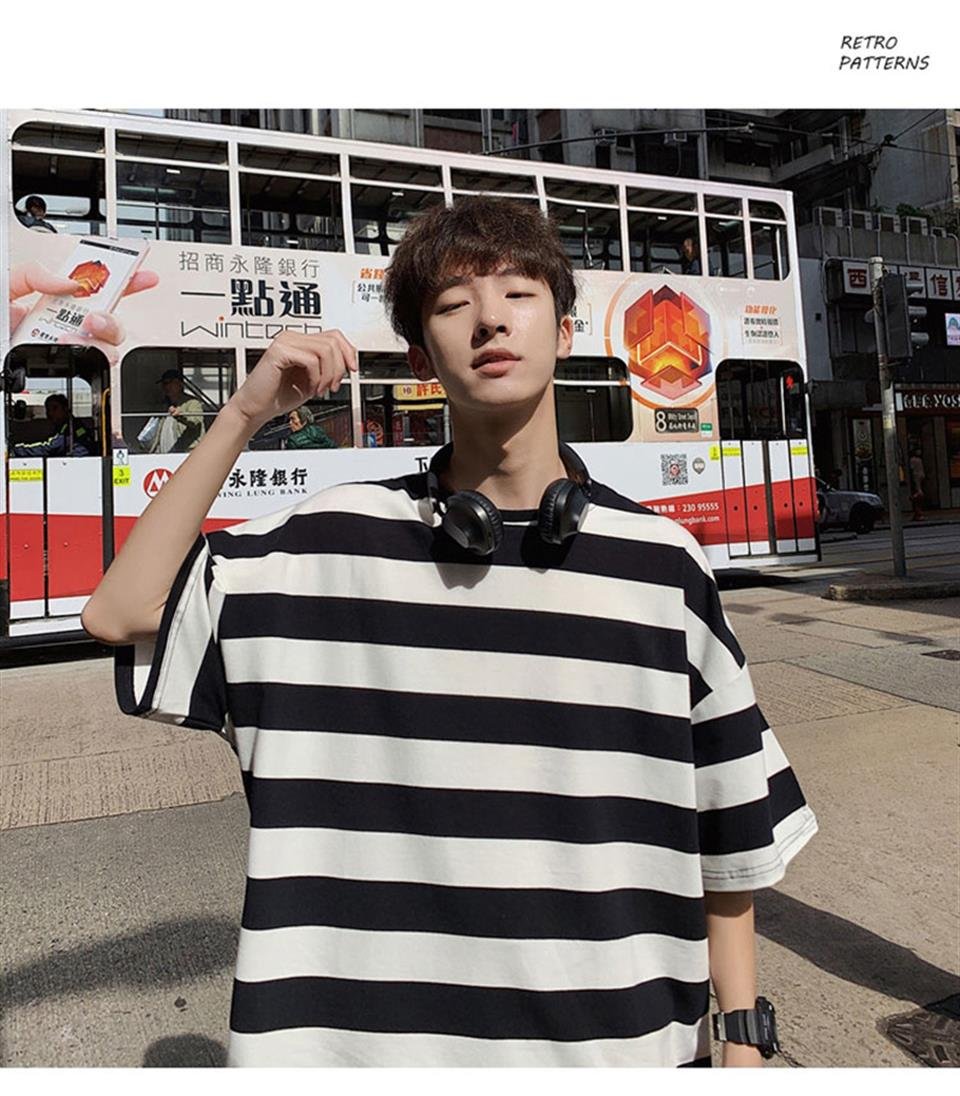 Siyah Beyaz Çizgili Unisex Oversize T-shirt
