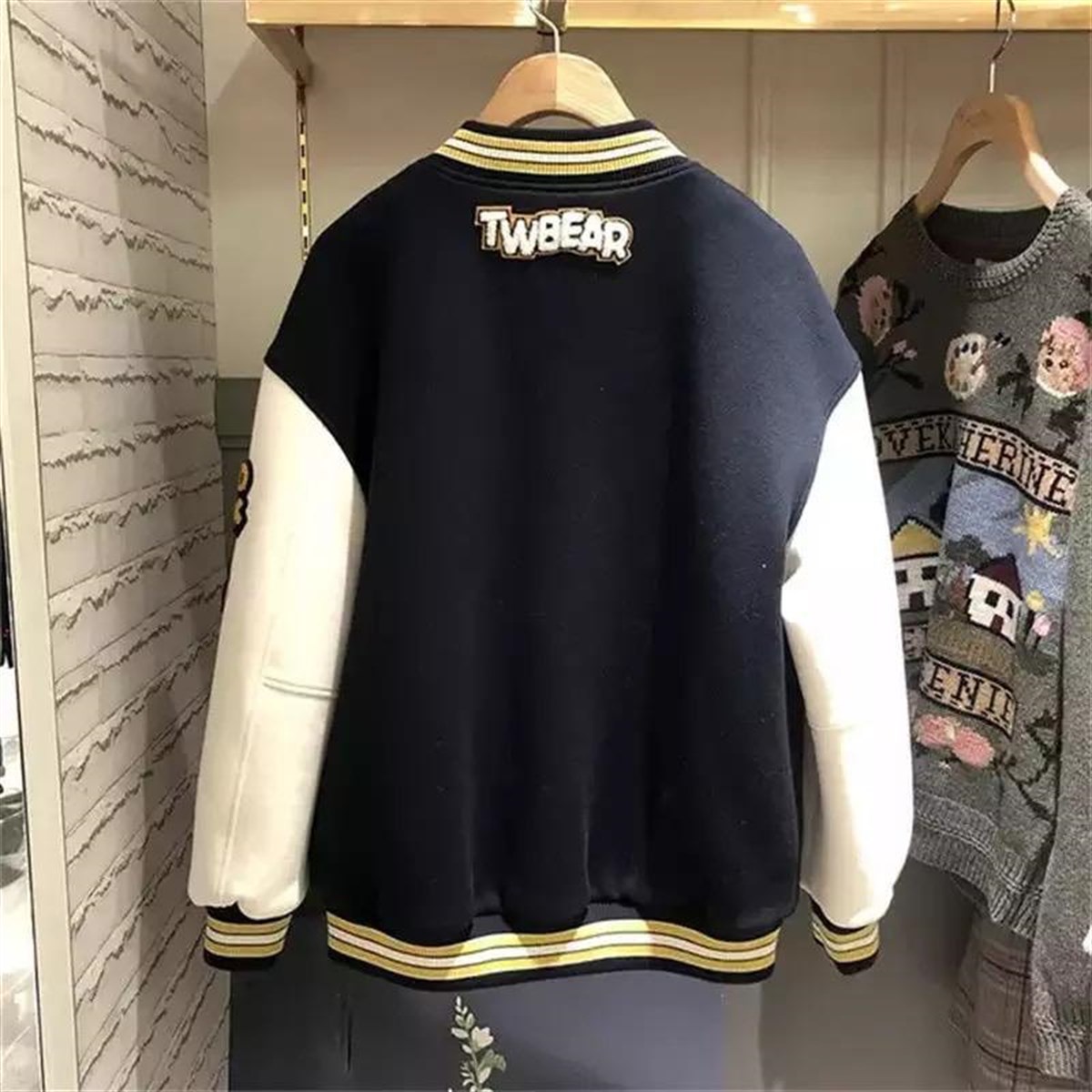 Siyah Harajuku Bear Oversize Unisex Kolej Ceket