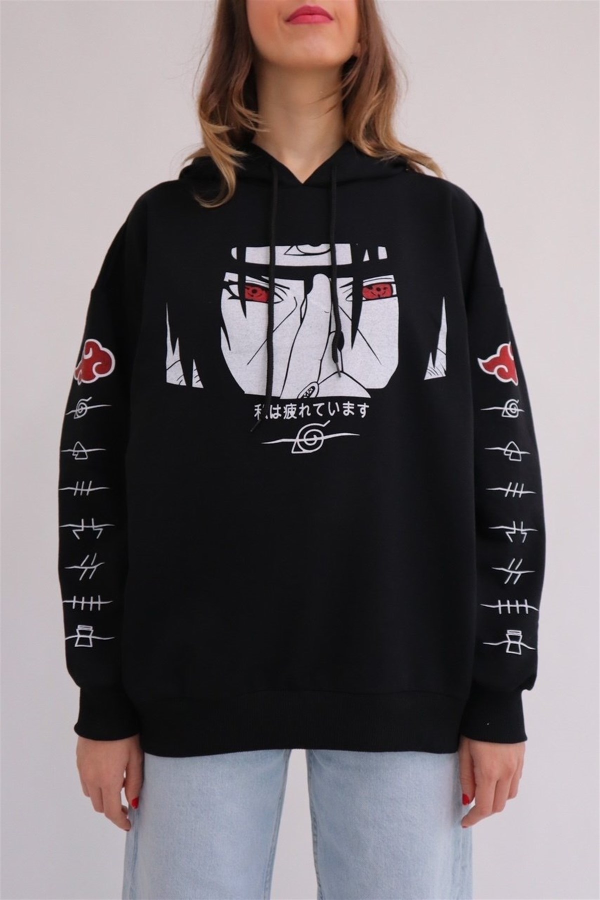 Siyah Kapüşonlu Anime Naruto Uchiha Sweatshirt