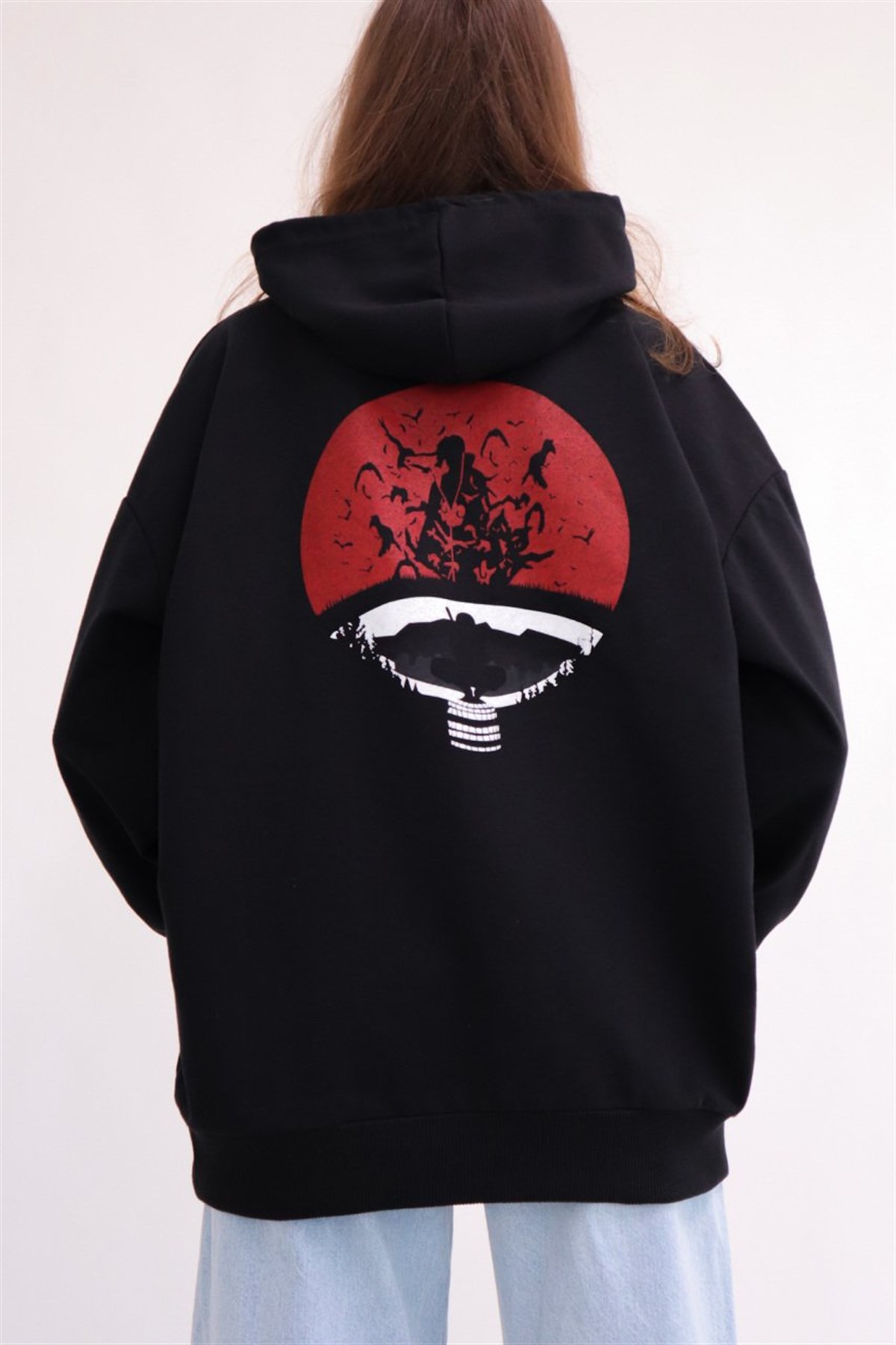 Siyah Kapüşonlu Anime Naruto Uchiha Sweatshirt