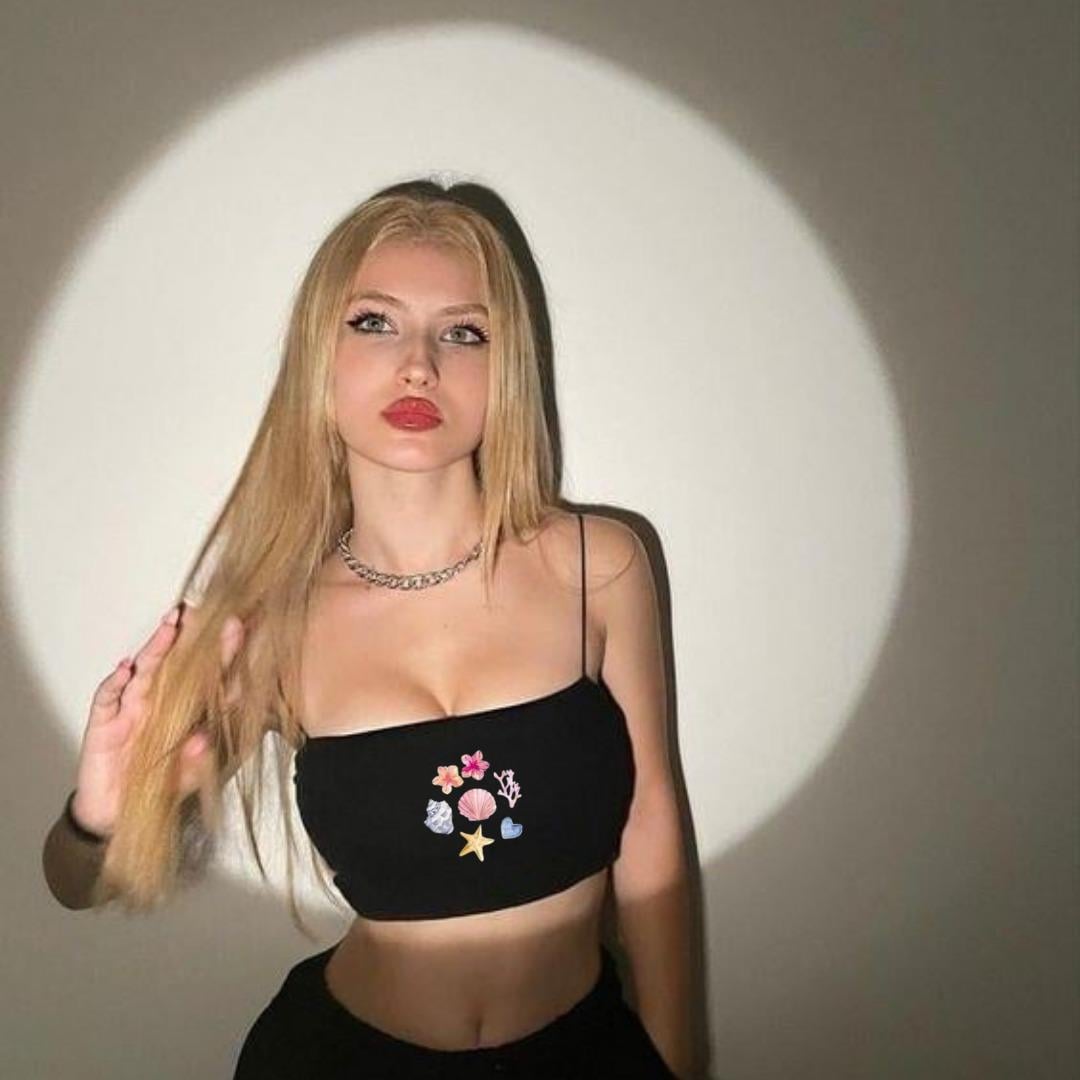Siyah Ocean Baskılı Kadın Ip Askılı Büstiyer Crop