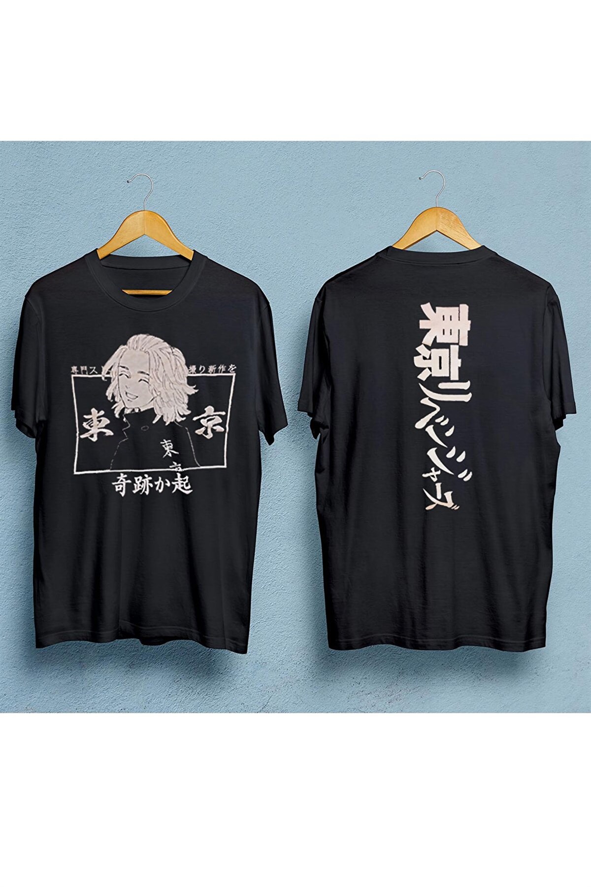 Siyah Renk Tokyo Revengers Mikey Sırt Baskı Detaylı Unisex Anime T-shirt