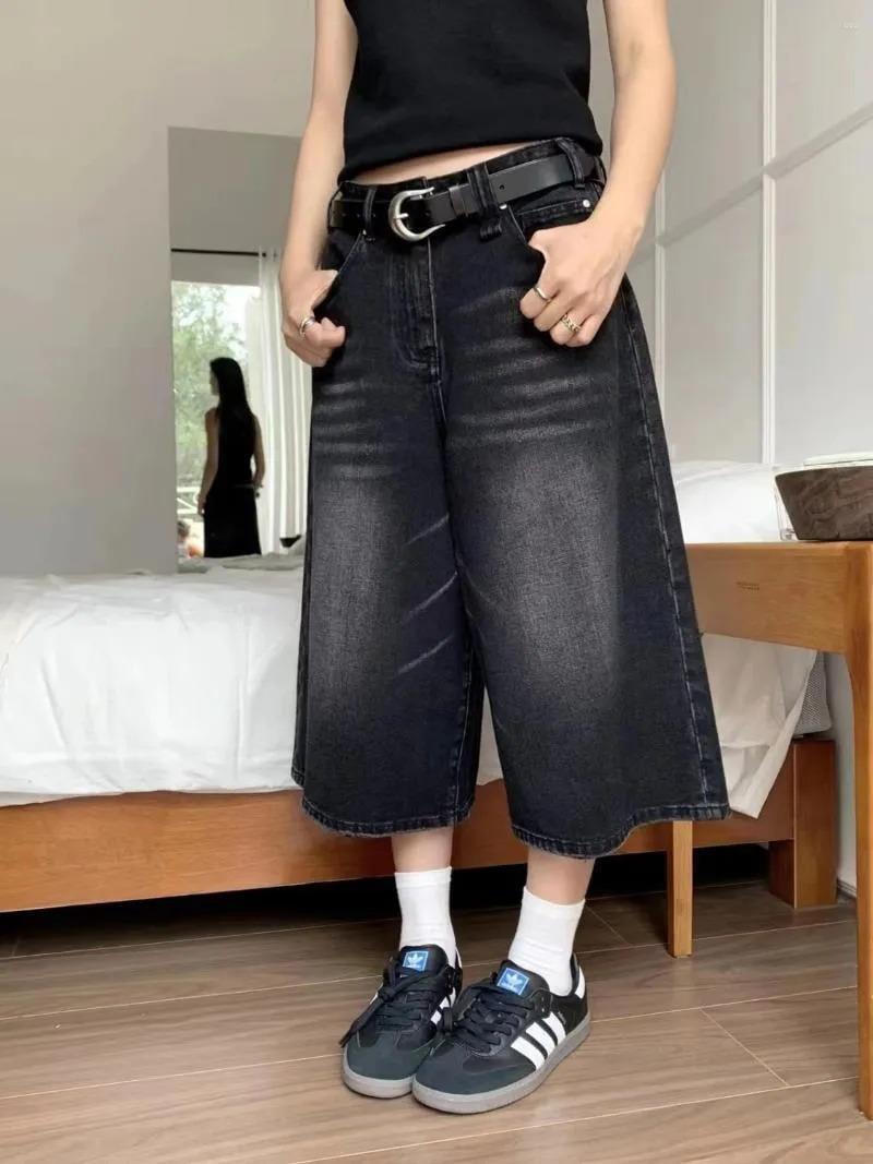 Siyah Yıkamalı Kumaş Y2K Unisex Baggy Oversize Kalıp Kot Pantolon Şort