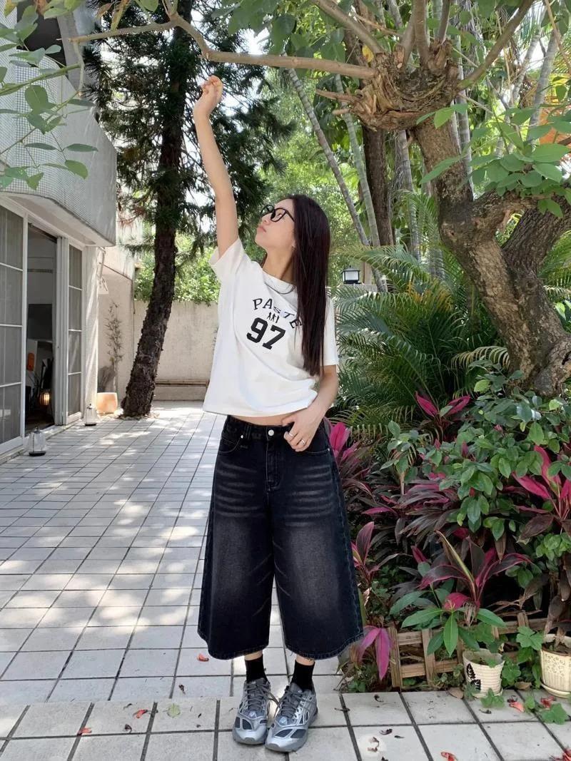 Siyah Yıkamalı Kumaş Y2K Unisex Baggy Oversize Kalıp Kot Pantolon Şort