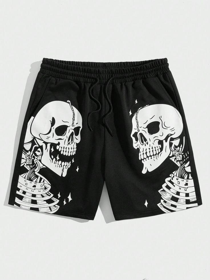 Skeleton Baskılı Gri Unisex Penye Şort