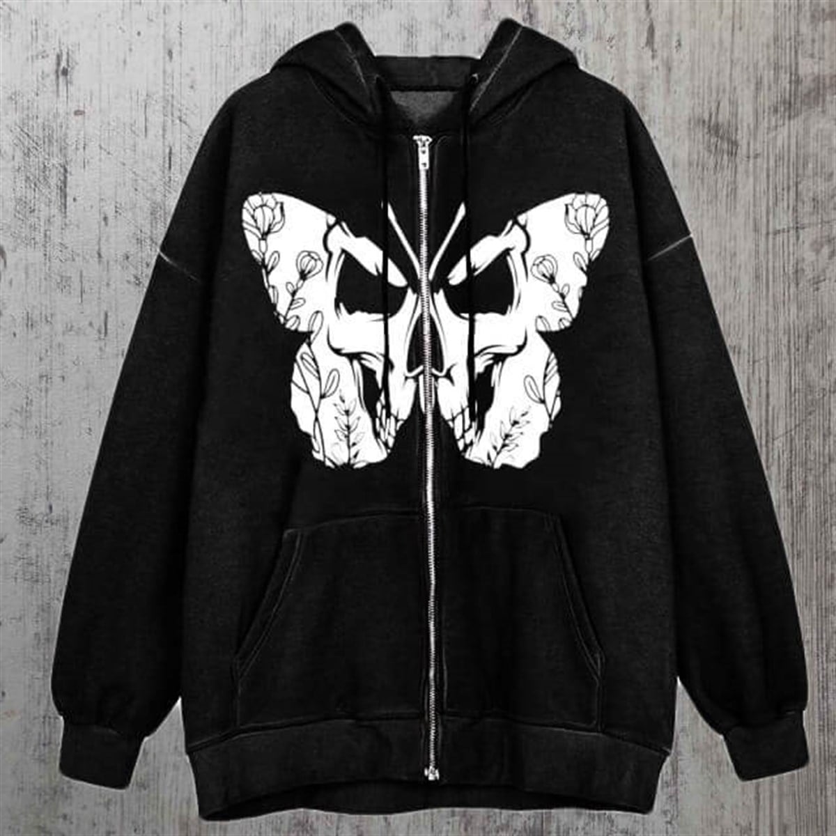 Skeleton Butterfly Cage (Unisex) Fermuarlı Kapşonlu