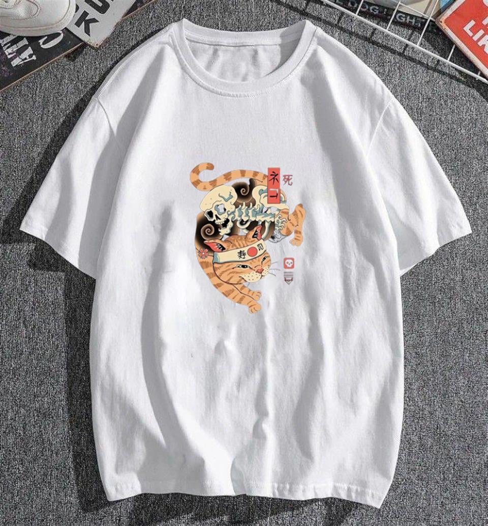 Skeleton Cat Beyaz Unisex Oversize T-shirt