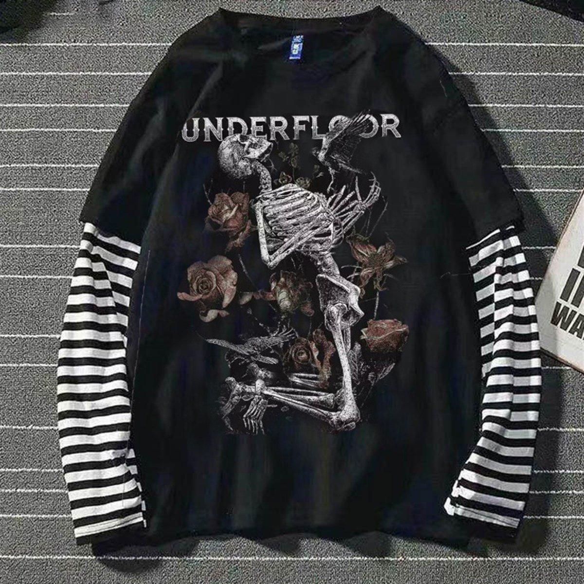 Skeleton Print Grunge Aesthetic Gothic Unisex Oversize Uzun Kollu T Shirt