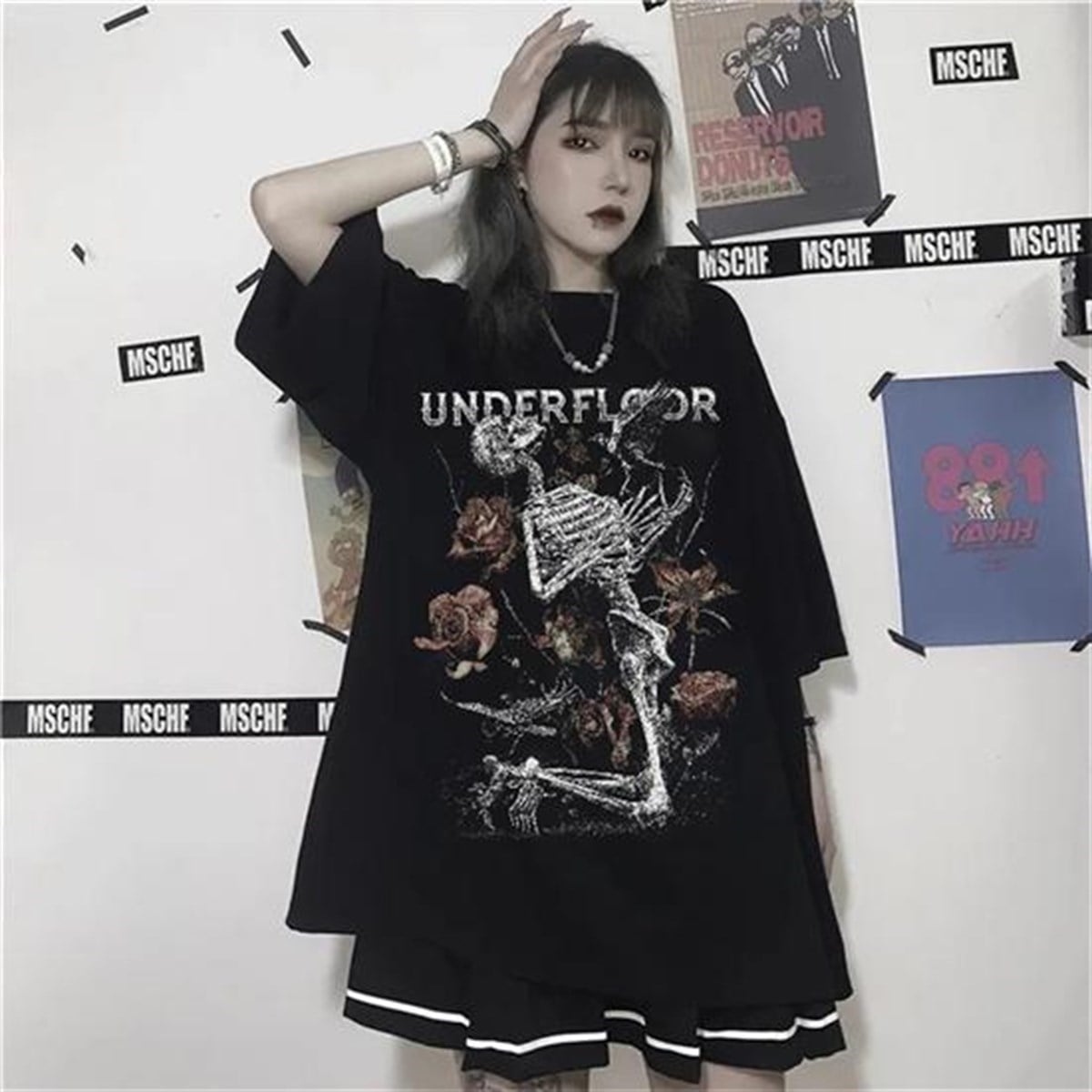 Skeleton Print Grunge Aesthetic Gothic Unisex Oversize T Shirt