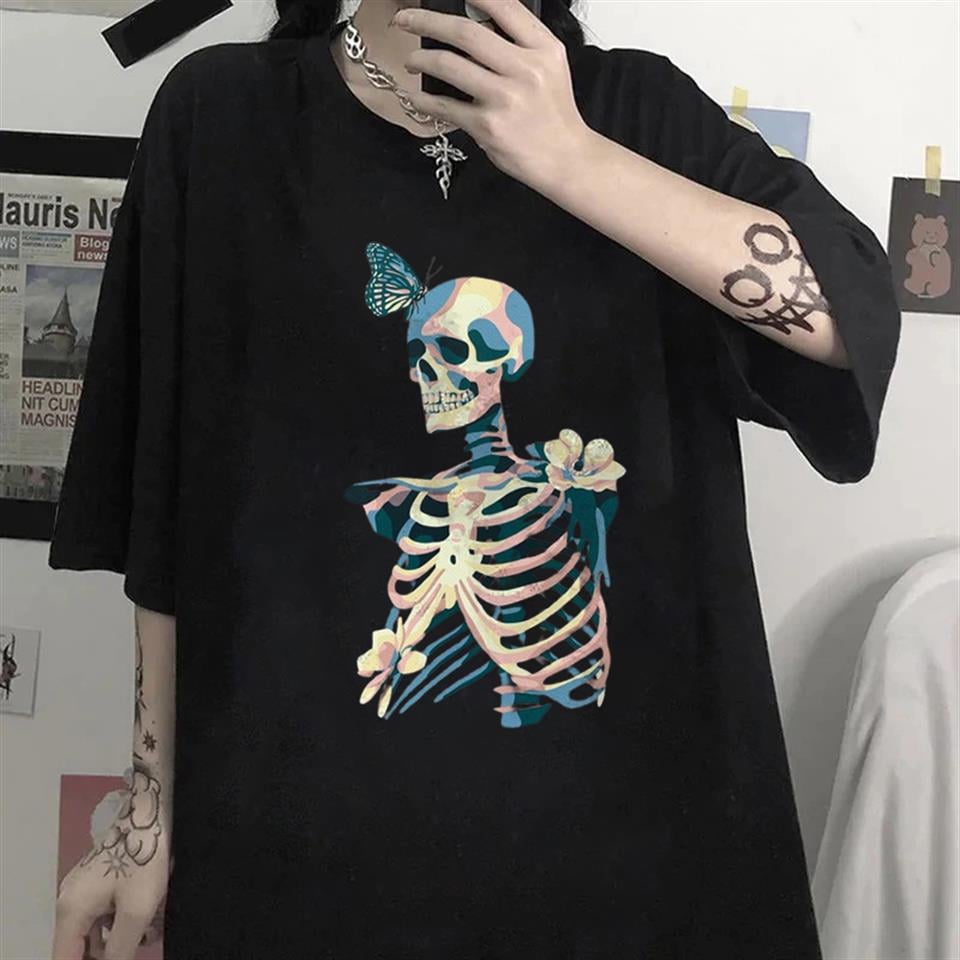 Skull Butterfly Siyah Unisex Oversize T-shirt