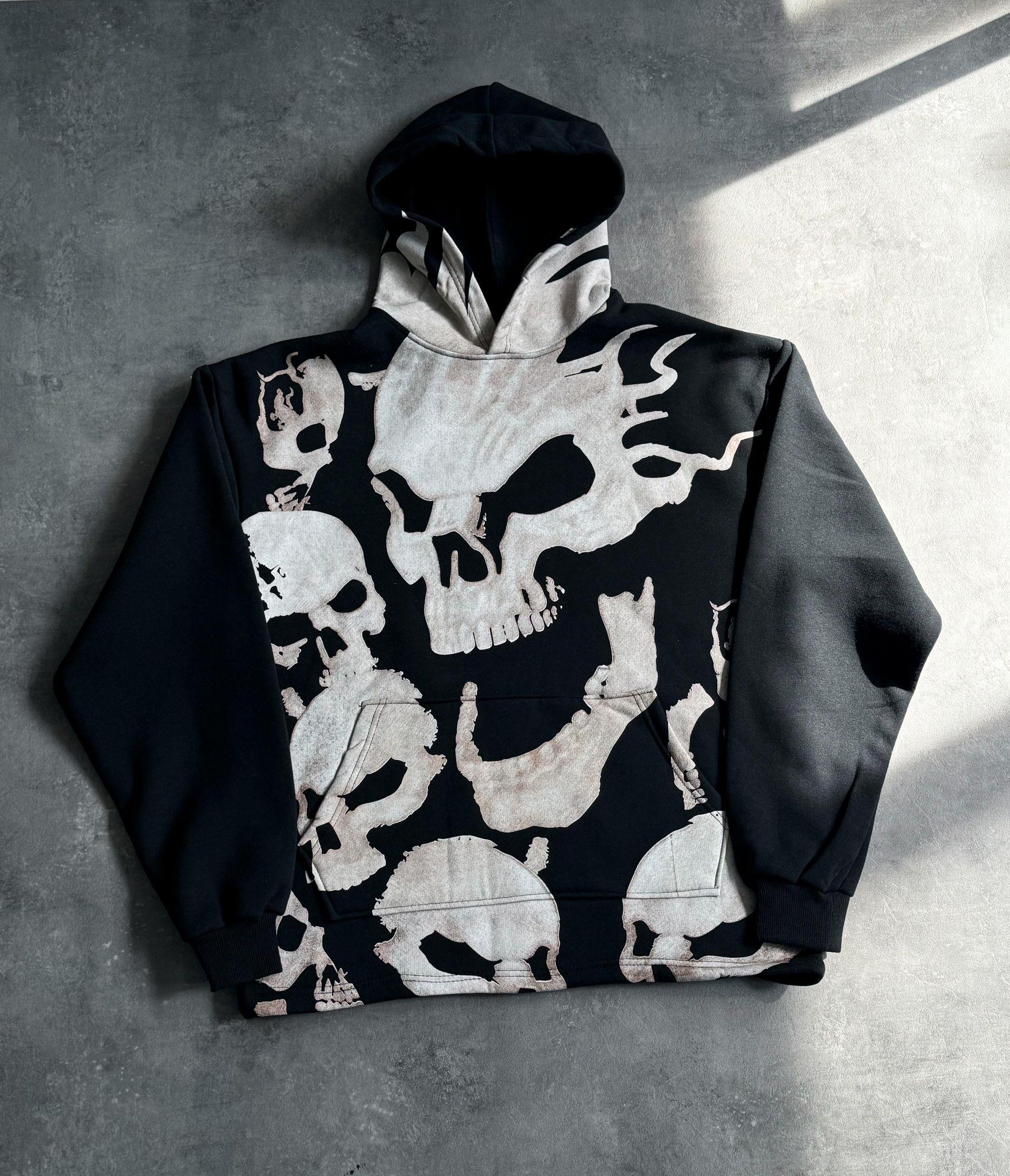 Skull Full Baskı Kapüşonlu Sweatshirt