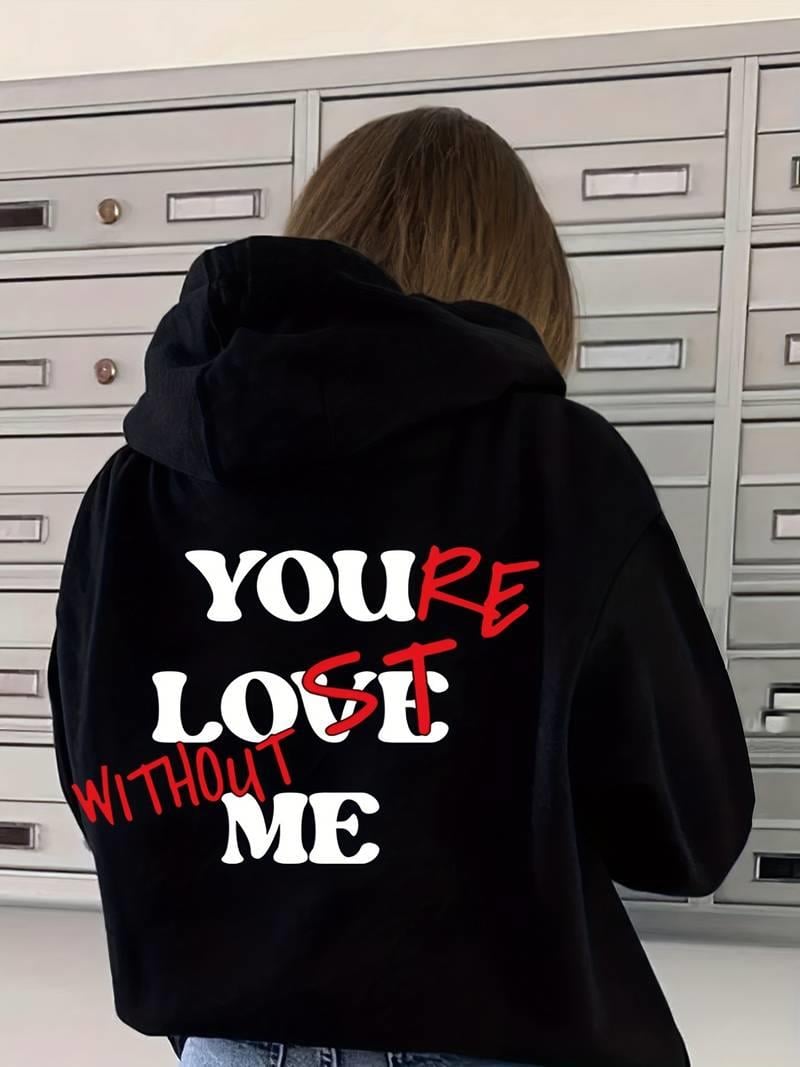 Slagon Baskılı Siyah Kapşonlu Sweatshirt 