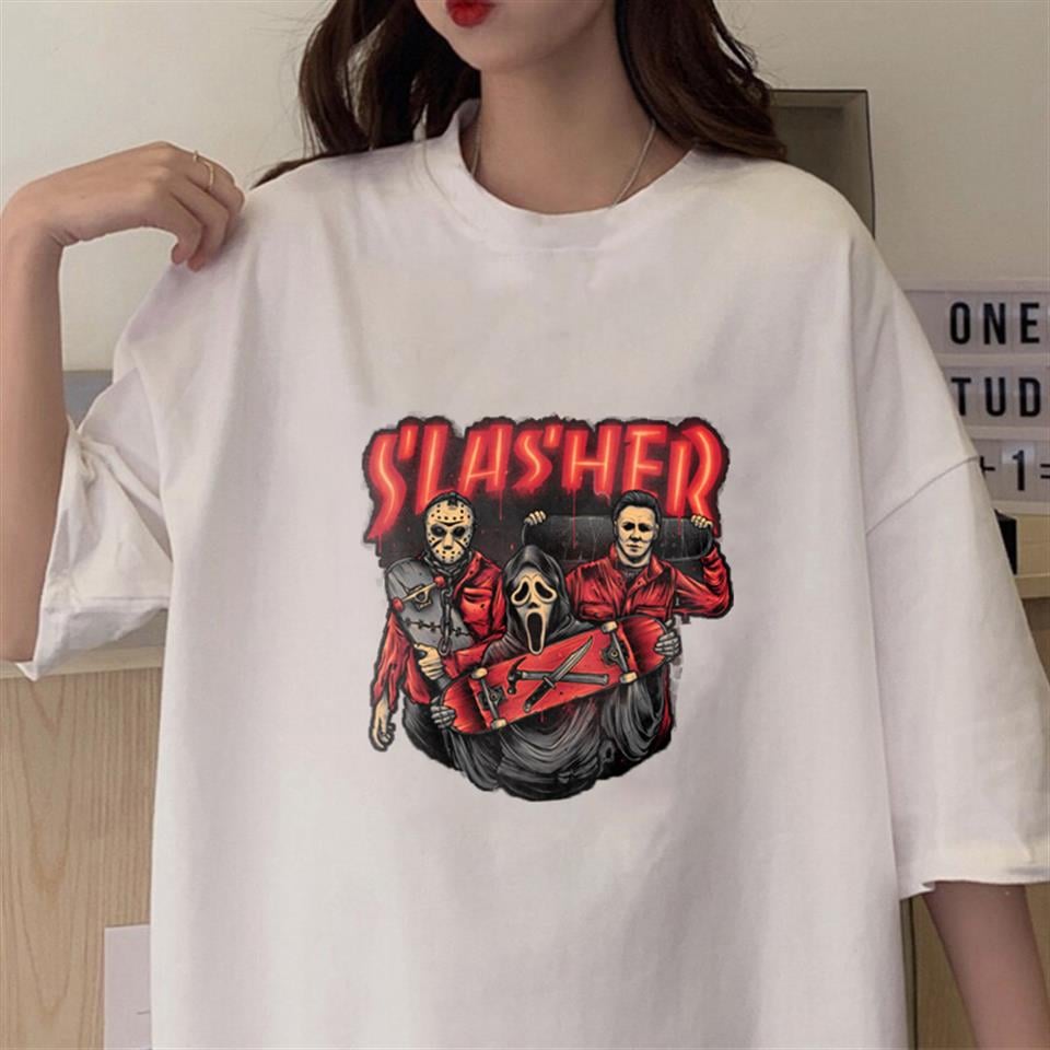 Slasher Baskılı Beyaz Unisex Oversize T-shirt