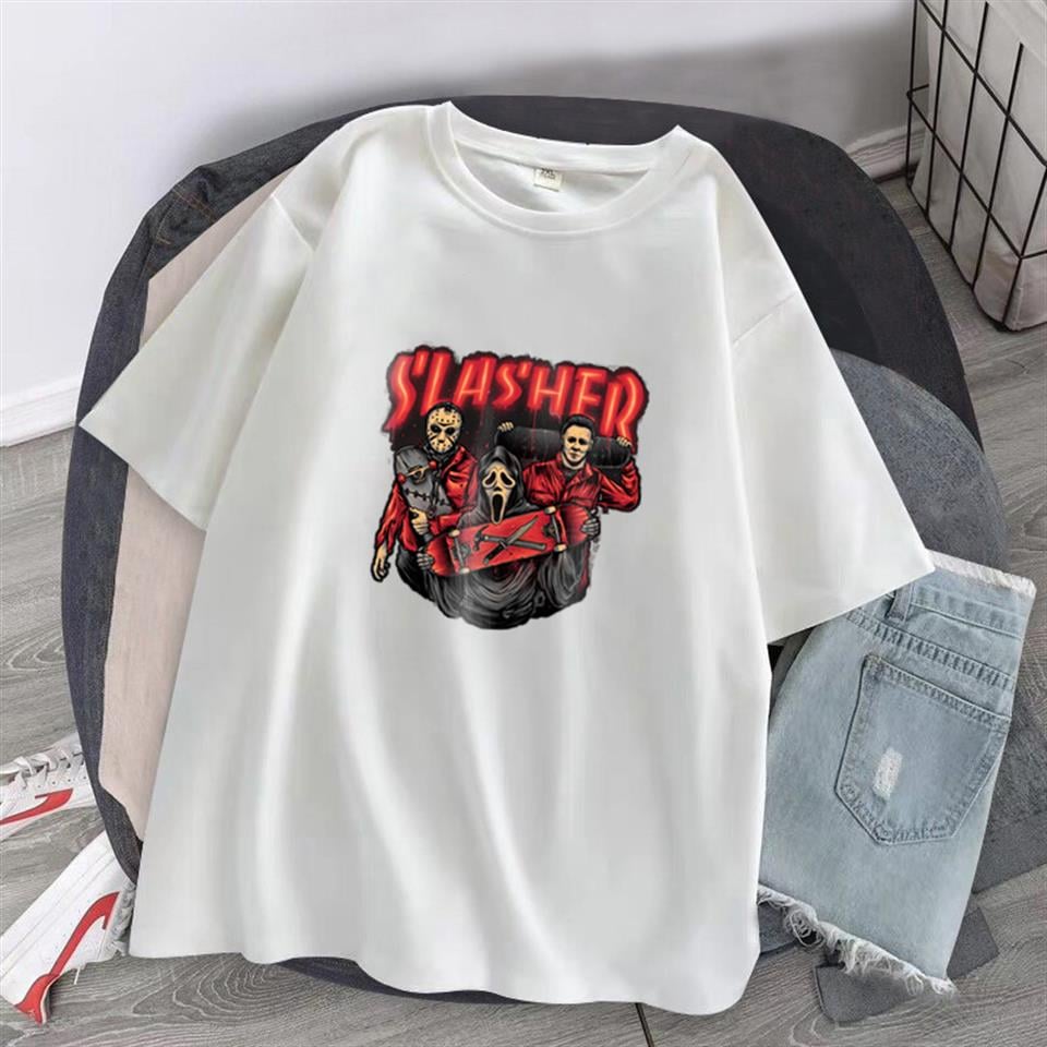 Slasher Baskılı Beyaz Unisex Oversize T-shirt