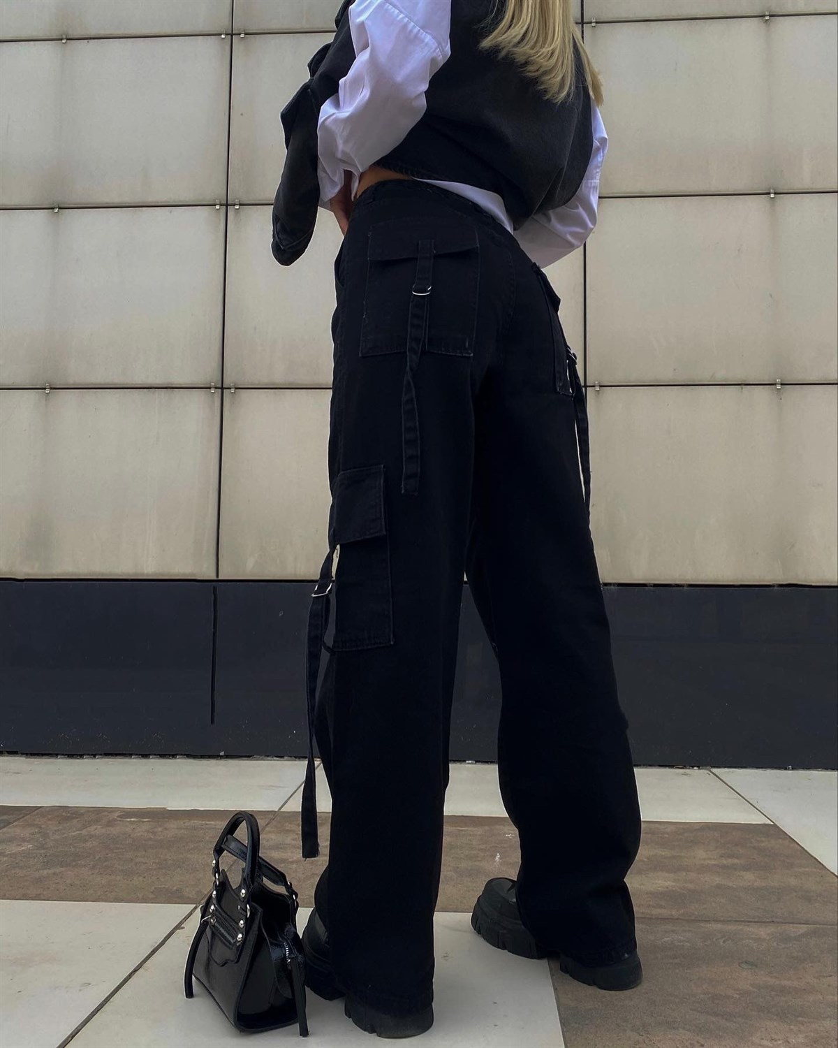 Sokak Tarzı Baggy Unisex Siyah Kargo Pantolon