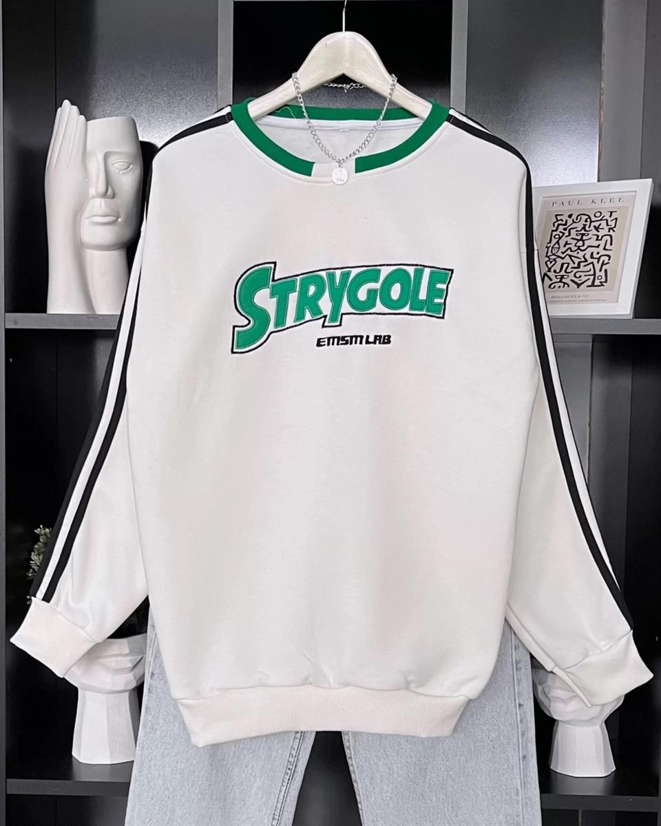 Sokak Tarzı Beyaz Strygole Oversize Unisex Sweatshirt