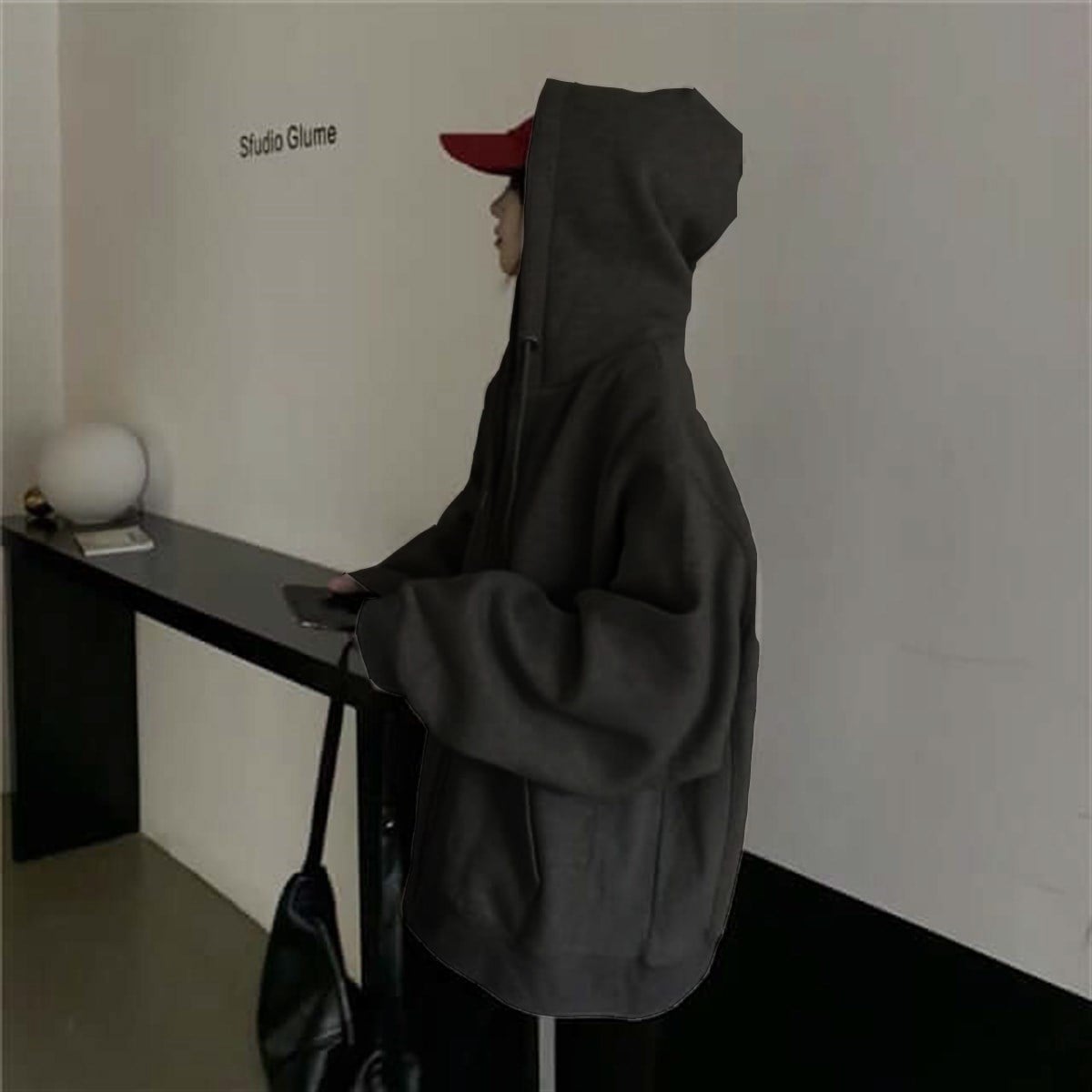 Sokak Tarzı Düz Oversize Antrasit Unisex Kapşonlu Hırka