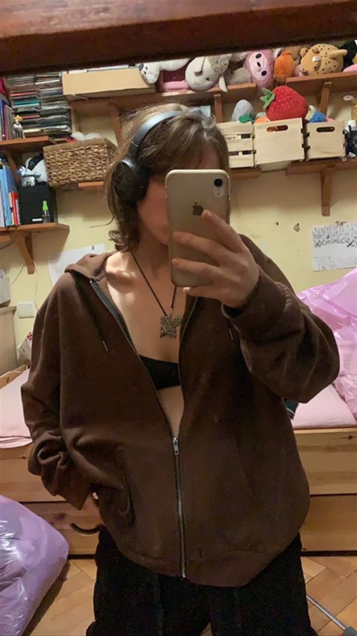 Sokak Tarzı Düz Oversize Kahverengi Unisex Kapşonlu Hırka