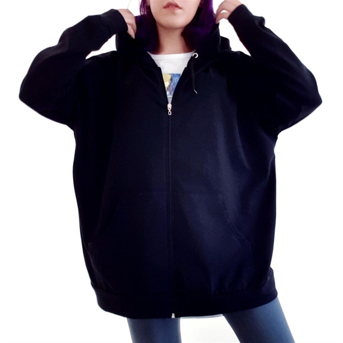 Sokak Tarzı Düz Oversize Lacivert Unisex Kapşonlu Hırka