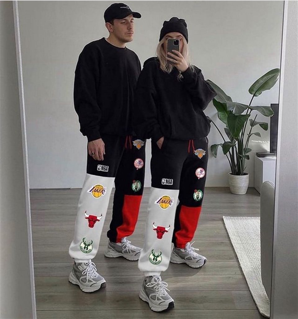 Sokak Tarzı Kolaj Baskılı Oversize Unisex Eşofman