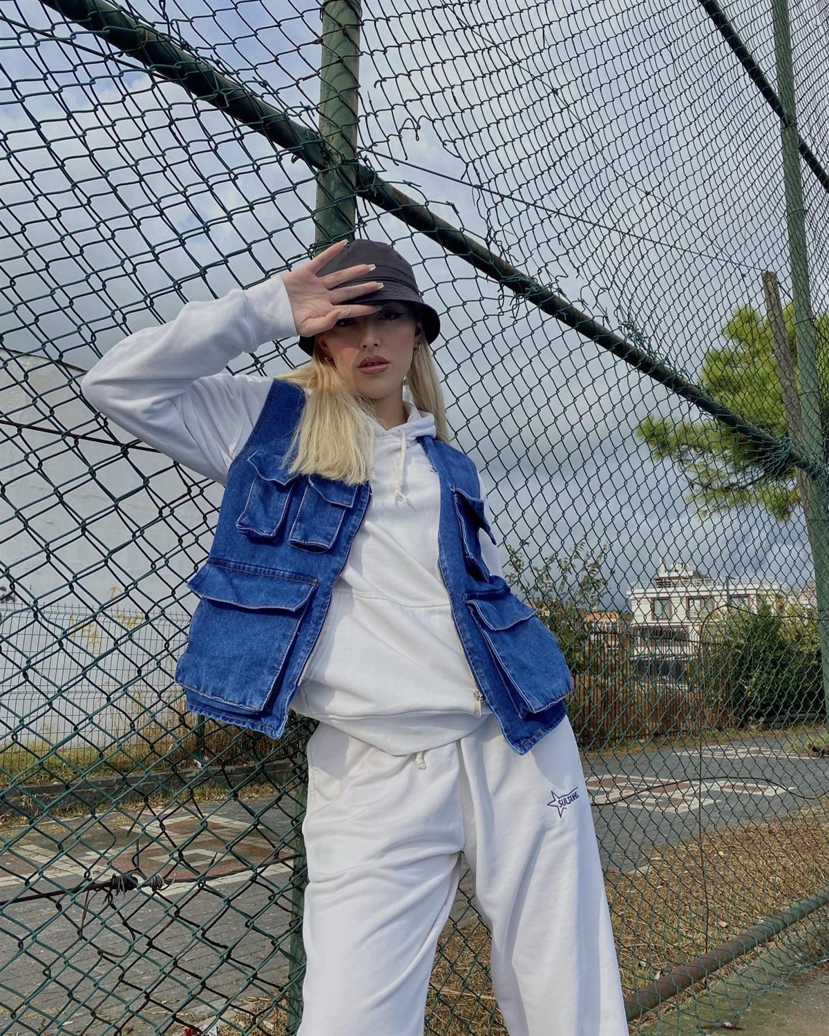 Sokak Tarzı Körüklü Cep Detay Denim Unisex Mavi Yelek