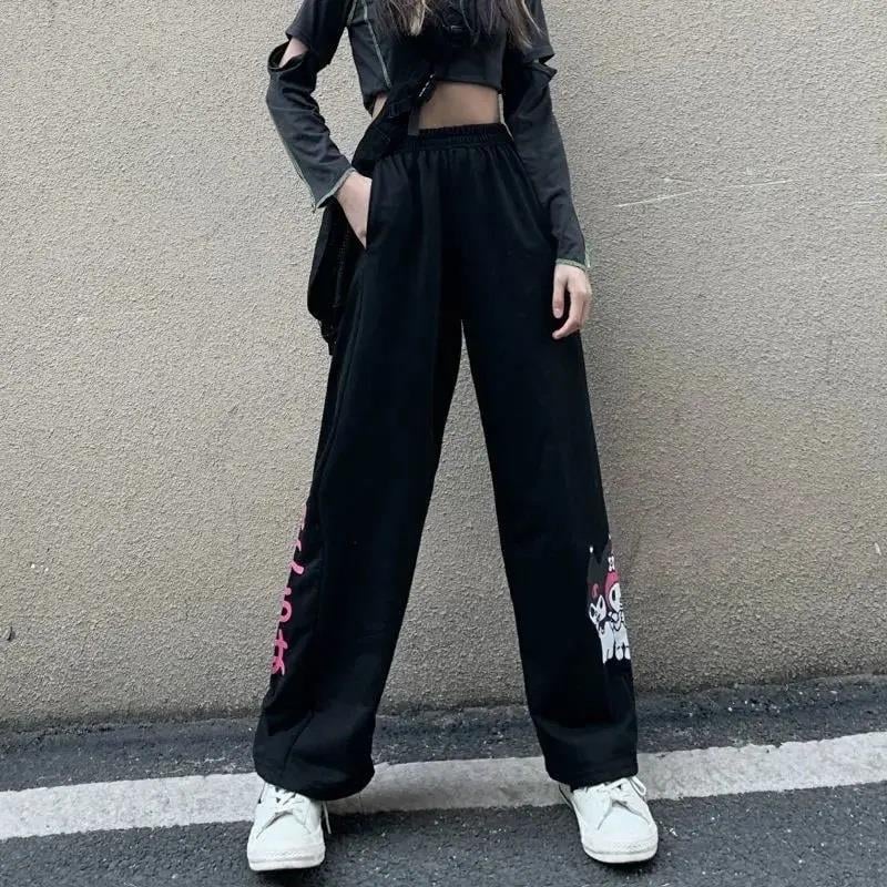Sokak Tarzı Kuromi & Melody Baskılı Unisex Baggy Eşofman