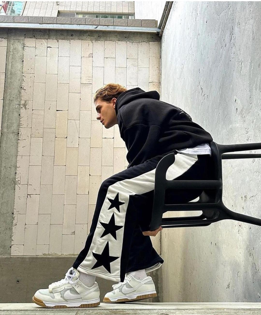 Sokak Tarzı Nakış İşleme Star Unisex Baggy Eşofman