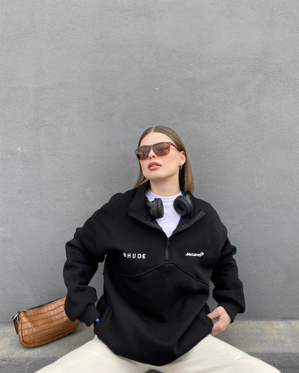 Sokak Tarzı Rhude Fermuar Yaka Oversize Unisex Sweatshirt