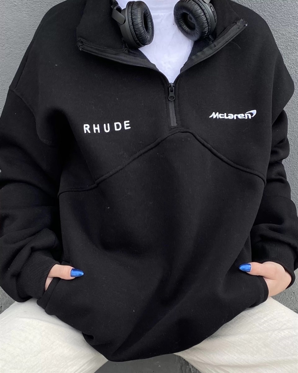 Sokak Tarzı Rhude Fermuar Yaka Oversize Unisex Sweatshirt