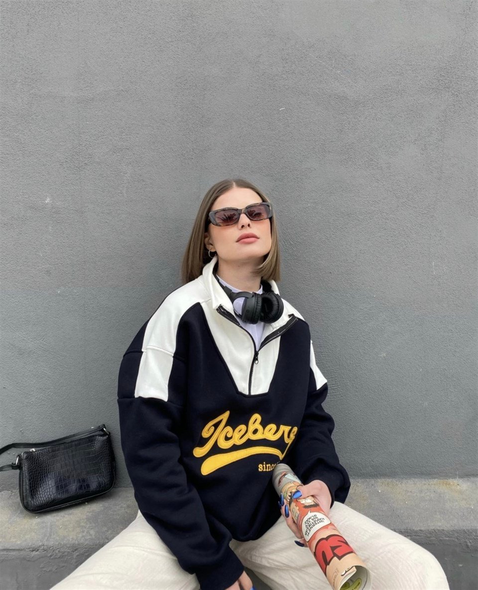Sokak Tarzı Siyah Iceberg Fermuarlı Sweatshirt