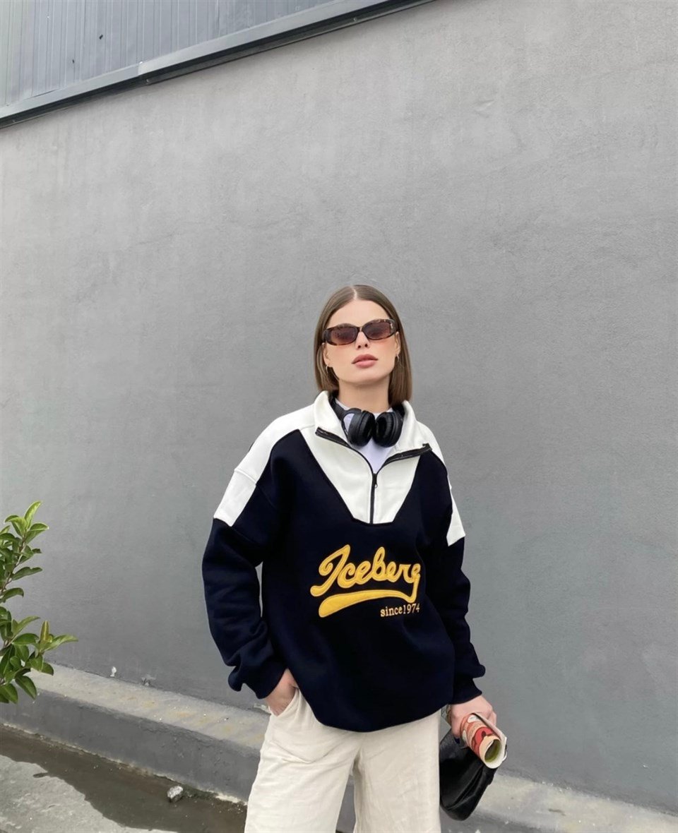 Sokak Tarzı Siyah Iceberg Fermuarlı Sweatshirt