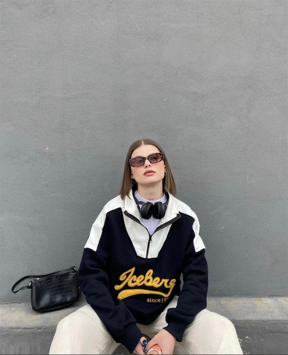 Sokak Tarzı Siyah Iceberg Fermuarlı Sweatshirt
