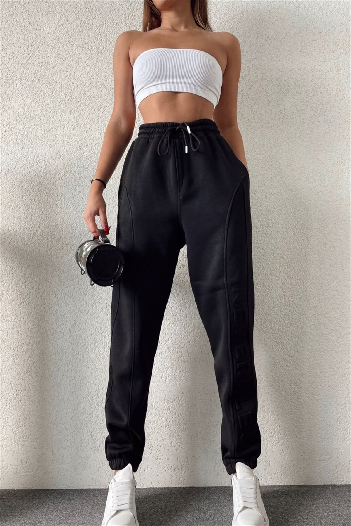 Sokak Tarzı Siyah Neverules Oversize Unisex Eşofman