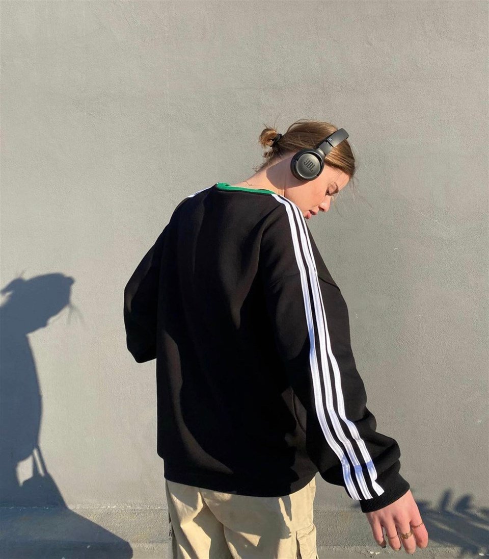 Sokak Tarzı Siyah Strygole Oversize Unisex Sweatshirt