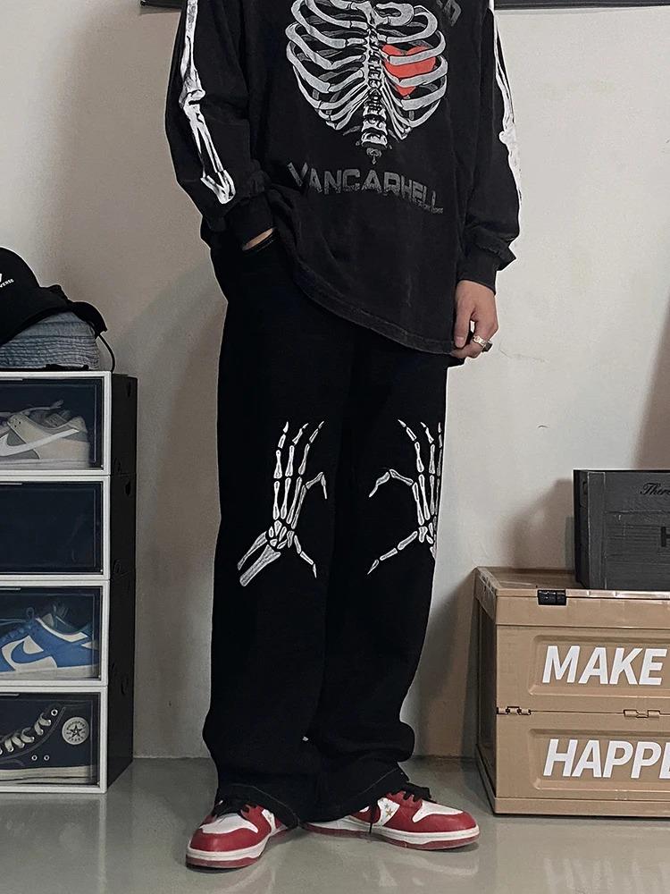Sokak Tarzı Skeleton Heart Baskılı Unisex Baggy Eşofman