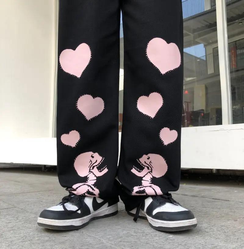 Sokak Tarzı Skull Heart Baskılı Unisex Baggy Eşofman