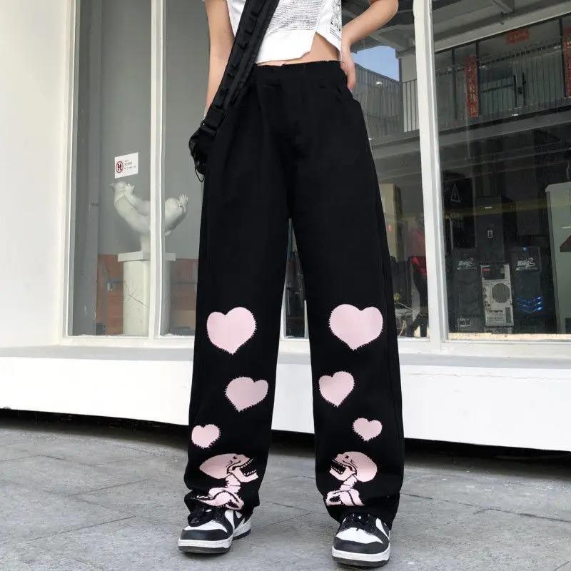 Sokak Tarzı Skull Heart Baskılı Unisex Baggy Eşofman