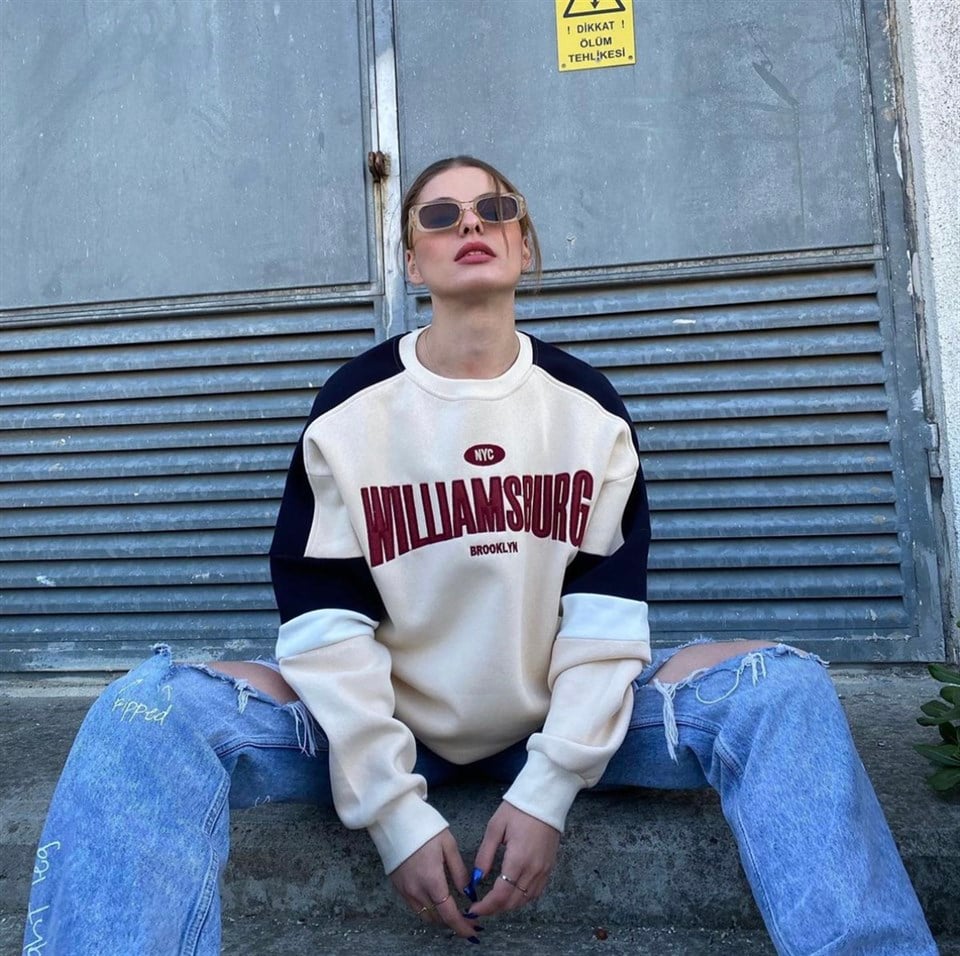 Sokak Tarzı Williamsburg Oversize Unisex Krem Sweatshirt