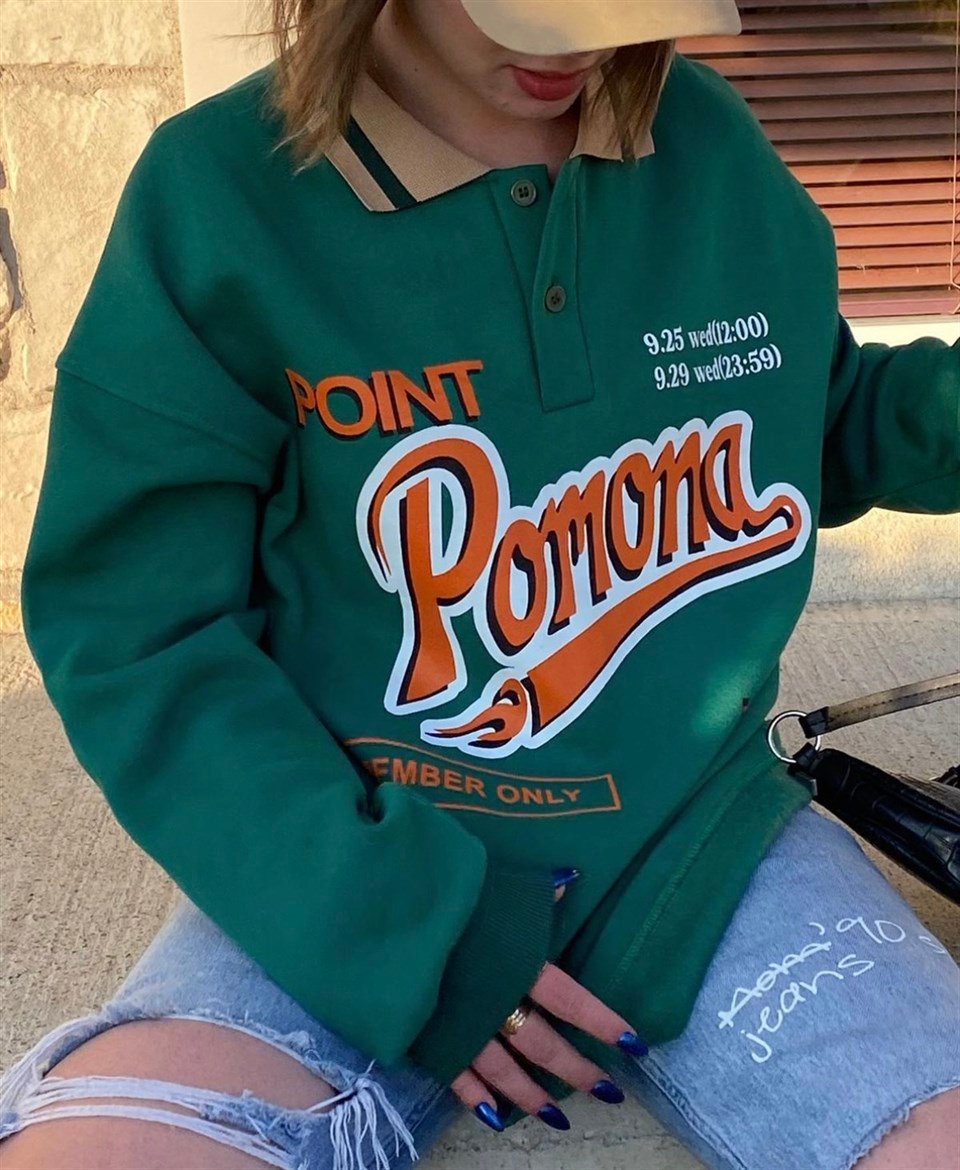Sokak Tarzı Yeşil Pomona Polo Yaka Oversize Unisex Sweatshirt