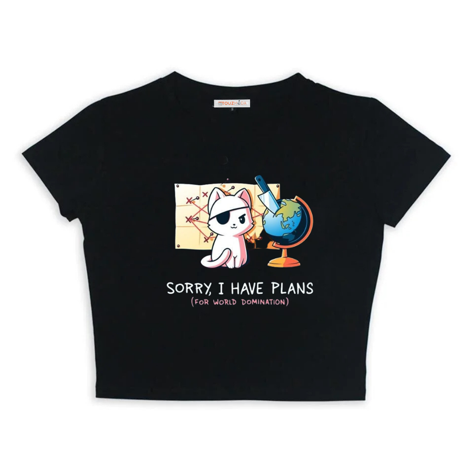 Sorry I Have Plans Baskılı Siyah Crop